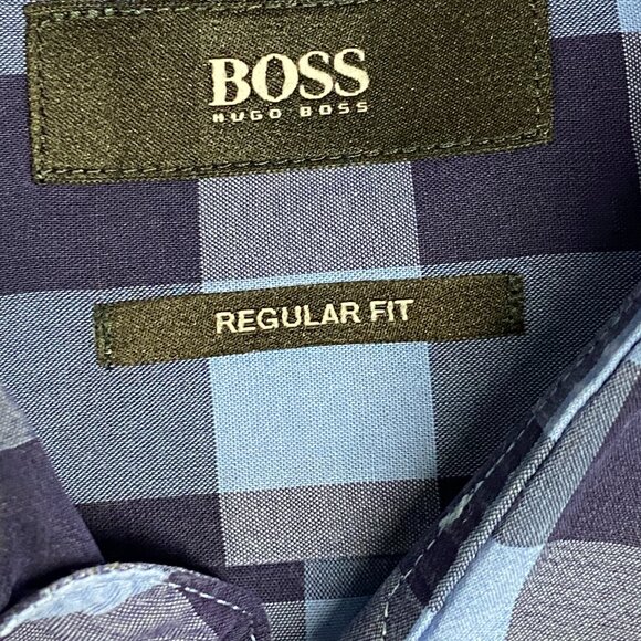 Boss Mens Blue Plaid Dress Shirt Regular Fit Size 17 /43 - Picture 5 of 6